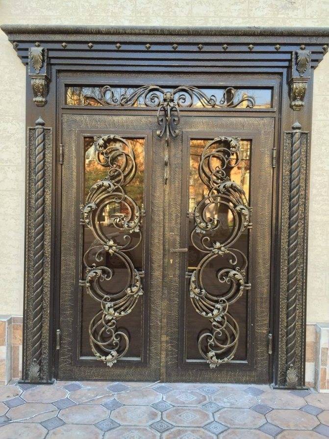 Кованые двери (42 фото): входные железные модели со стеклом и коваными элементами, изделия с ковкой для частного дома