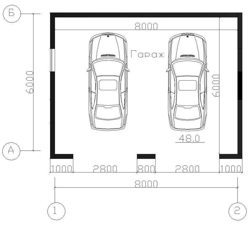 Размер гаража на 2 машины: чертежи на два автомобиля, стандартный оптимальные размер - ширина на 2 авто