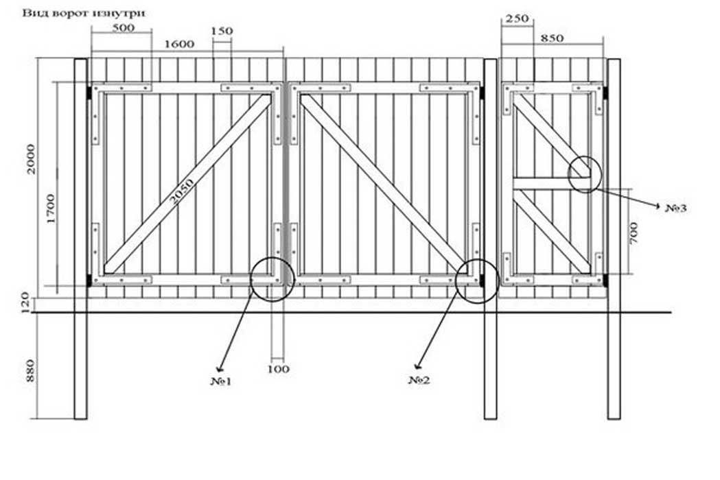 Изготовление ворот (из пиломатериалов): эскизы конструкций, схемы и чертежи для постройки распашных ворот на подвеске