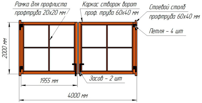 Распашные ворота схема чертеж конструкция