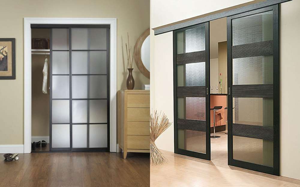Раздвижные стеклянные двери - межкомнатные и перегородки, 4 вида конструкций