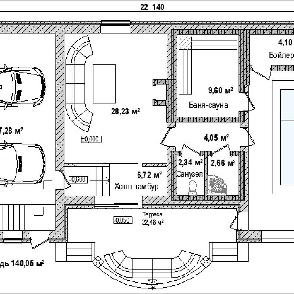 Проект двухэтажного дома с гаражом с баней