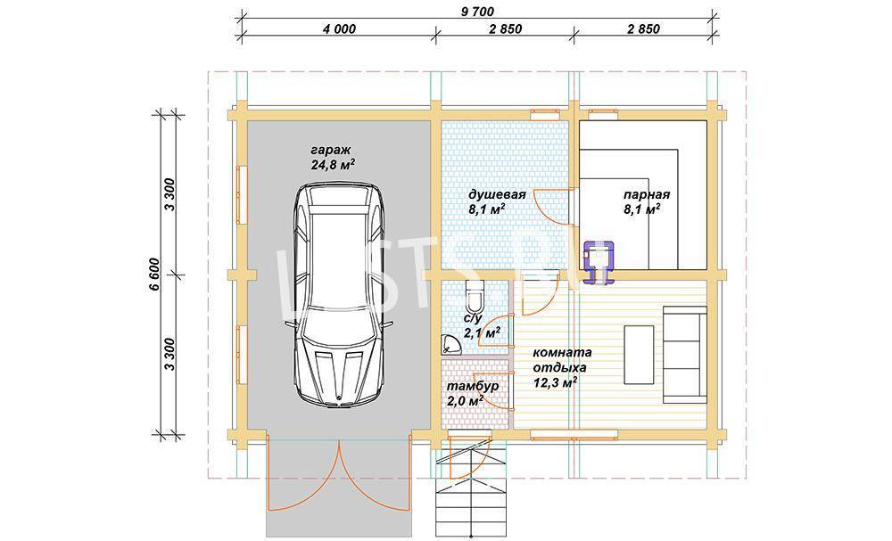 Проекты и особенности совмещения гаража с баней под одной крышей, как сделать своими руками