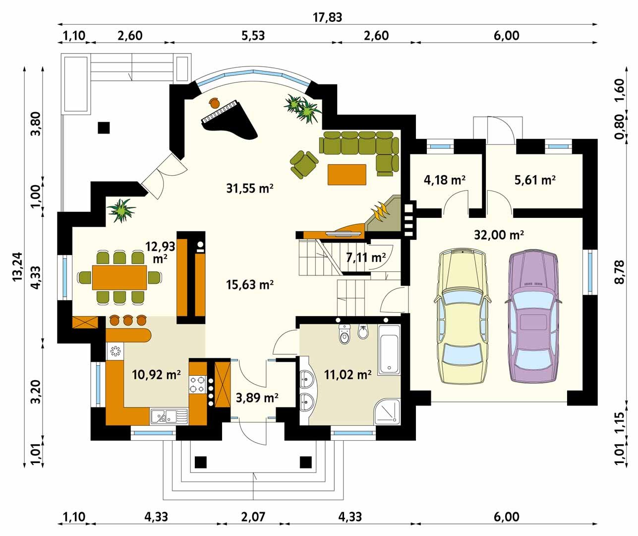 Проект одноэтажного дома с цокольным этажом - чертежи бесплатно