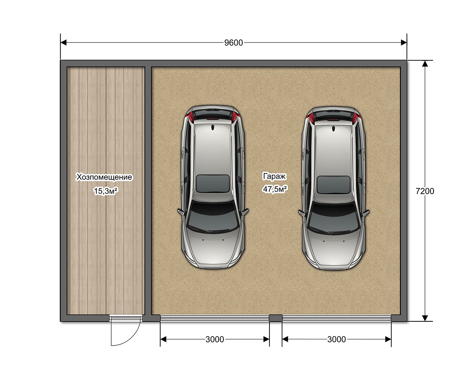Проекты гаража на 2 машины - оптимальные размеры, с одними и двумя воротами