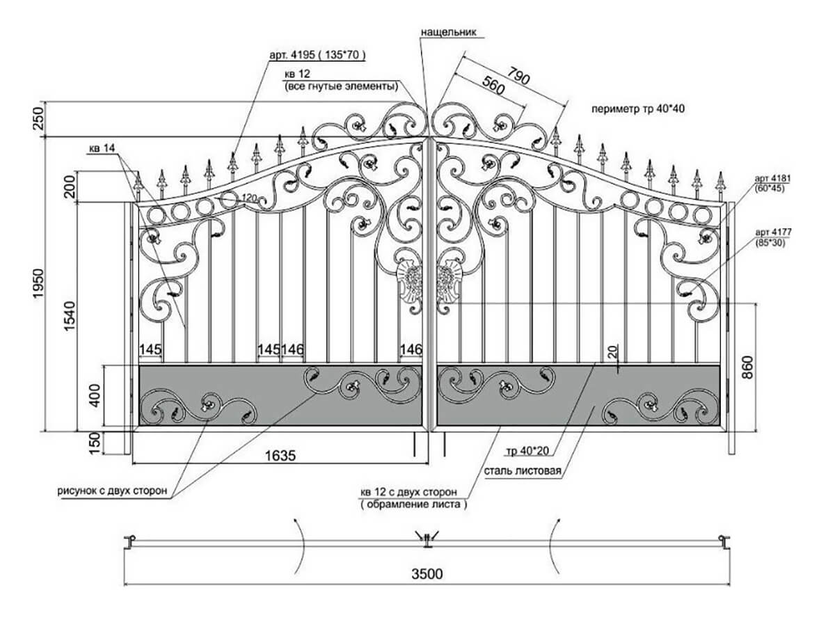 Как построить распашные кованые ворота своими руками — пошаговая инструкция с фото, видео и чертежами металлических конструкций