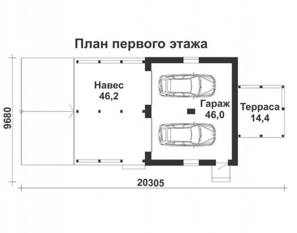 Размер гаража на 2 машины: чертежи на два автомобиля, стандартный оптимальные размер - ширина на 2 авто