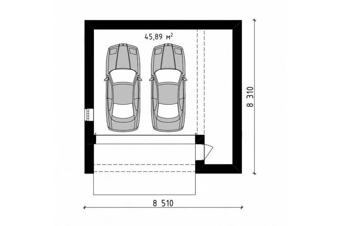 План гаража на 2 машины с двумя воротами