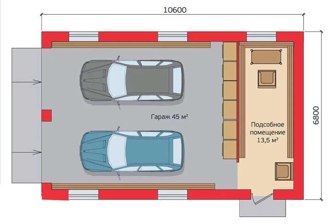 Как рассчитать площадь гаража на 2 машины - 1погаражам