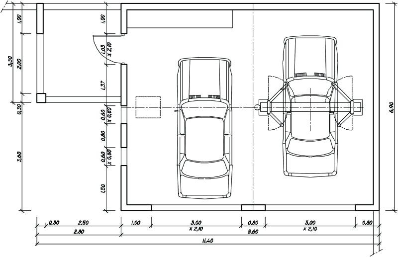 Проект гаража на 2 автомобиля: планировка, размеры, особенности
