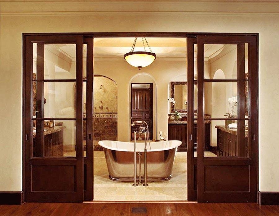 Раздвижные двери для ванной: в комнате купе, фото сдвижных в туалете, гармошка откатная, пластиковая и стеклянная складная
