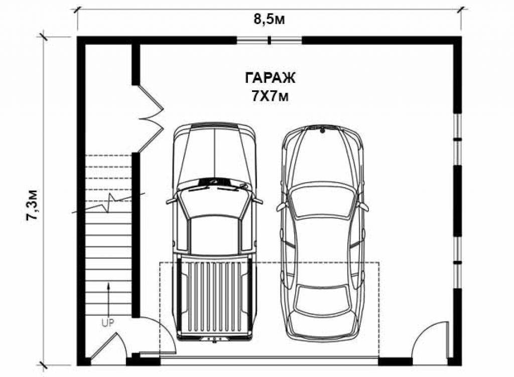 Размер гаража на 1-2 машины стандартный, минимальный